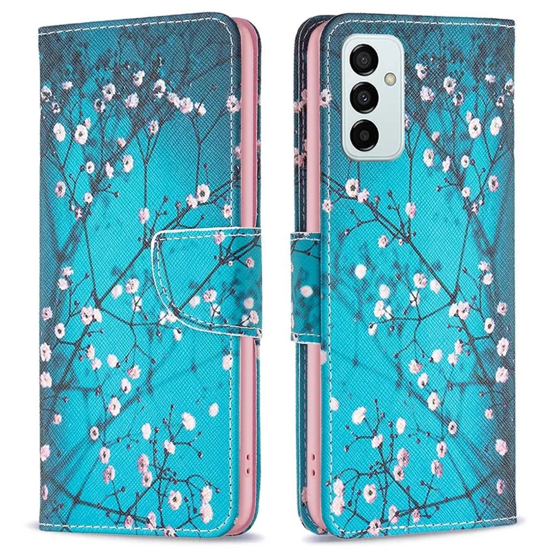 For Samsung Galaxy M23 / F23 5G Phone Case Pattern Printing PU Leather Wallet Stand Cover - Plum Blossom