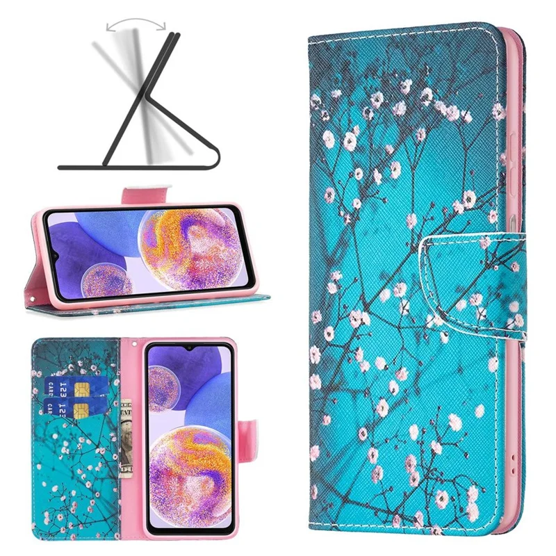 For Samsung Galaxy M23 / F23 5G Phone Case Pattern Printing PU Leather Wallet Stand Cover - Plum Blossom