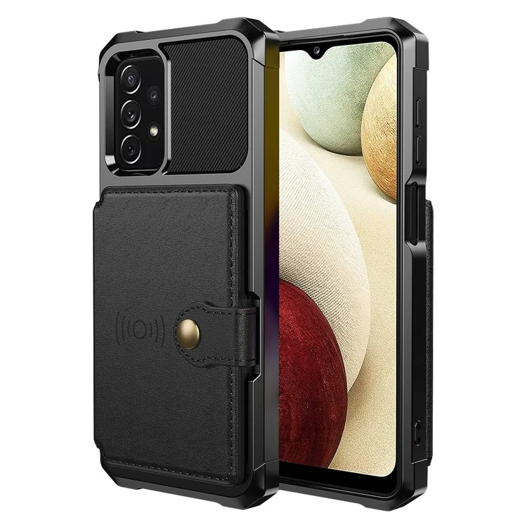 For Samsung Galaxy A13 5G / A04s 4G (164.7mm) / M32 5G / A32 5G Phone Cases with Card Holder Shockproof PU Leather Back Cover - Black