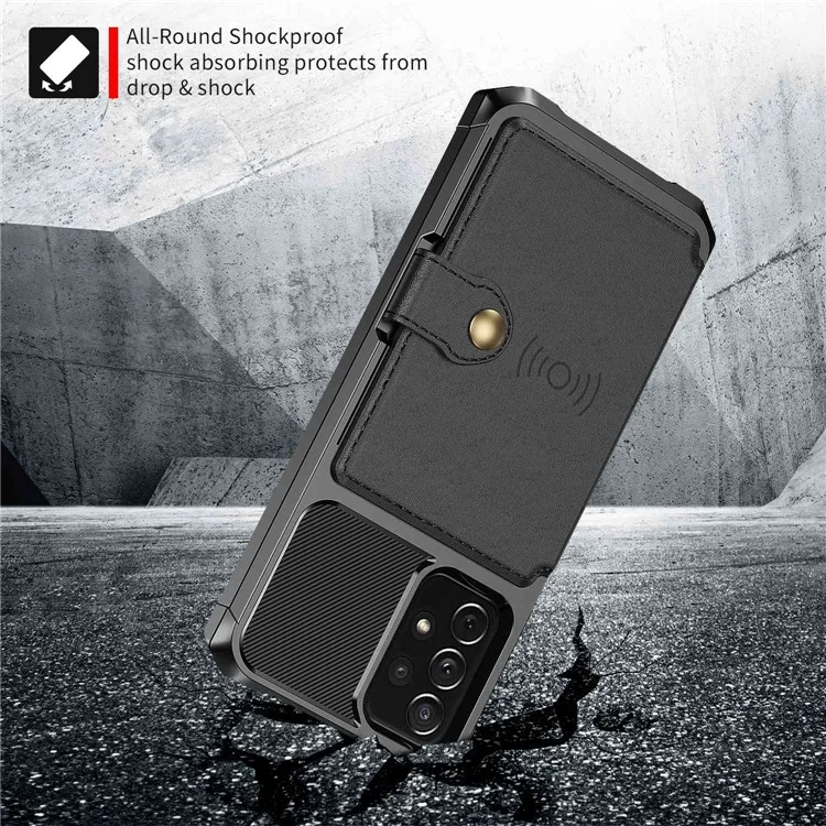 For Samsung Galaxy A13 5G / A04s 4G (164.7mm) / M32 5G / A32 5G Phone Cases with Card Holder Shockproof PU Leather Back Cover - Black