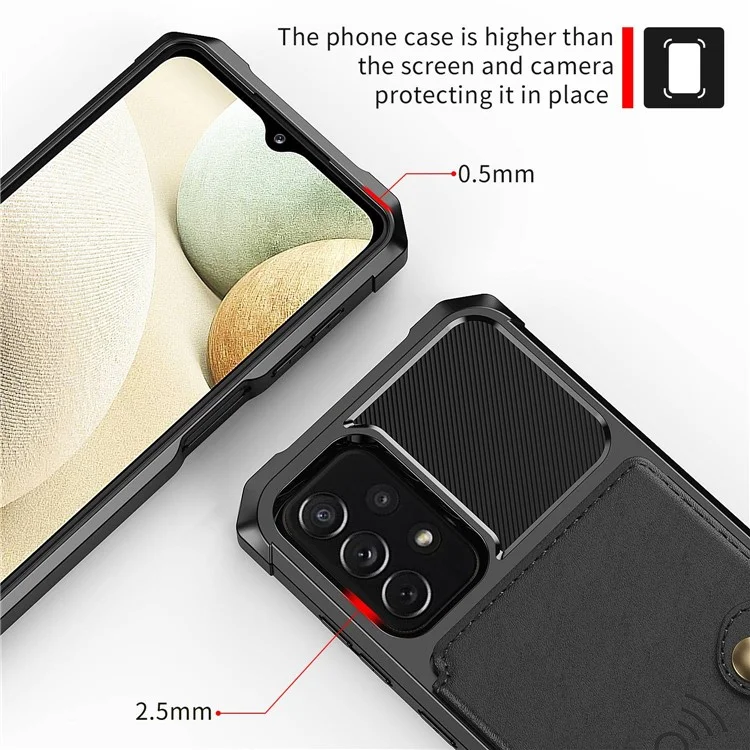 For Samsung Galaxy A13 5G / A04s 4G (164.7mm) / M32 5G / A32 5G Phone Cases with Card Holder Shockproof PU Leather Back Cover - Black