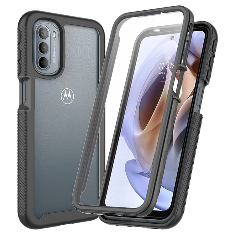 3-in-1 Hybrid-Handyhülle für Motorola Moto G51 5G, allumfassender Schutz, abriebfest, abnehmbare Handyhülle mit PET-Bildschirmschutz - Schwarz
