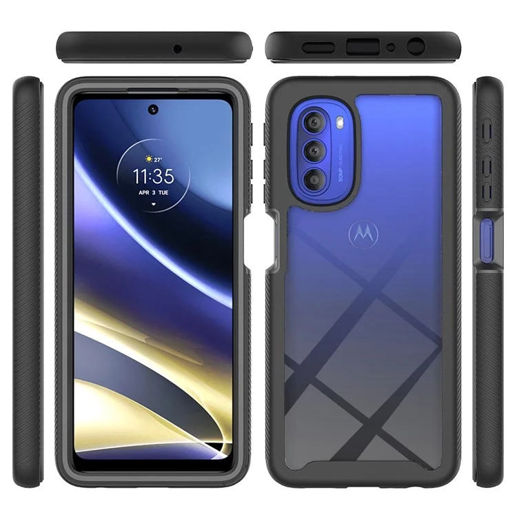 3-in-1 Hybrid-Handyhülle für Motorola Moto G51 5G, allumfassender Schutz, abriebfest, abnehmbare Handyhülle mit PET-Bildschirmschutz - Schwarz