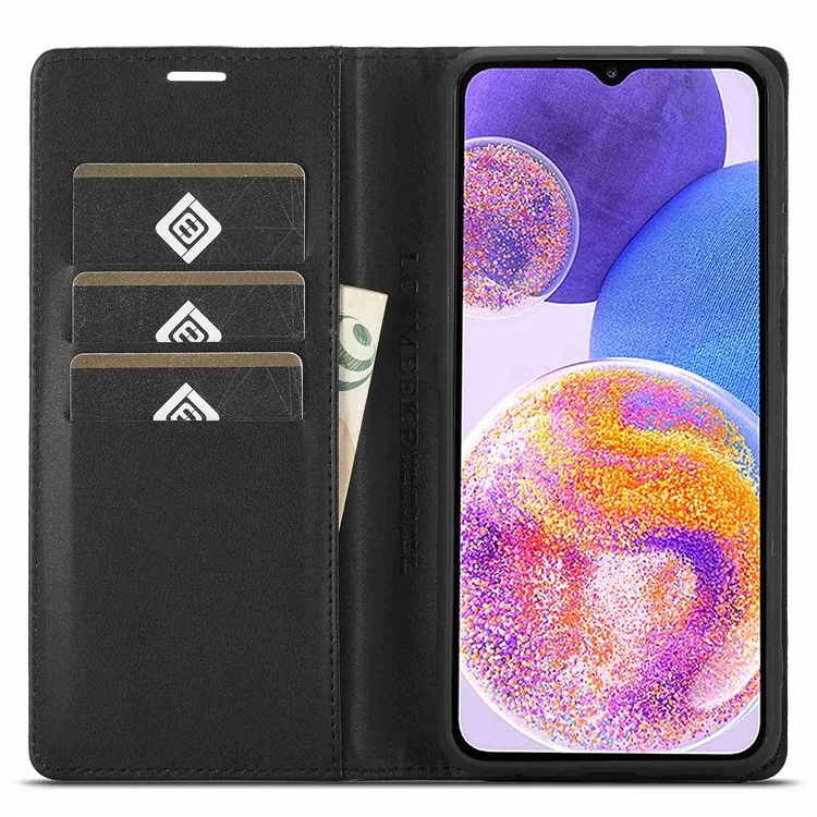 Lc. Imeeke Per Samsung Galaxy A23 5G Wallet Style Fibra di Carbonio Fibra di Carbonio Anti-graffio Case in Pelle Anti-drop Case Magnetica Auto-assorbimento Del Telefono Shell - Striscia Verticale