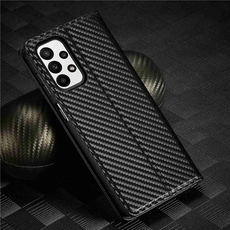 LC.IMEEKE for Samsung Galaxy A23 5G (Global Version) Wallet Style Carbon Fiber Texture Anti-scratch Anti-drop Leather Case Magnetic Auto-absorbed Stand Phone Shell - Vertical Stripe
