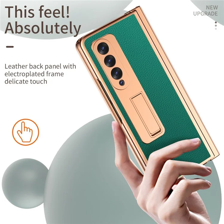 Para Samsung Galaxy Z Fold3 5g Protección De Bisagra PU Leather + Hard PC Shell Body Body Body Standing Cover Con Protector De Pantalla De Vidrio Templado Y Bolígrafo - Verde