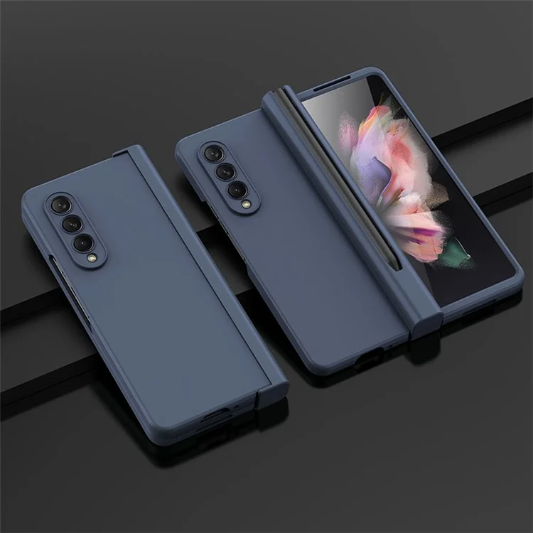 Per Samsung Galaxy Z Fold3 5G Rubberized Surface Pen Slot Design Hard PC Phone Case Cover con vetro per protezione dello schermo - Blu