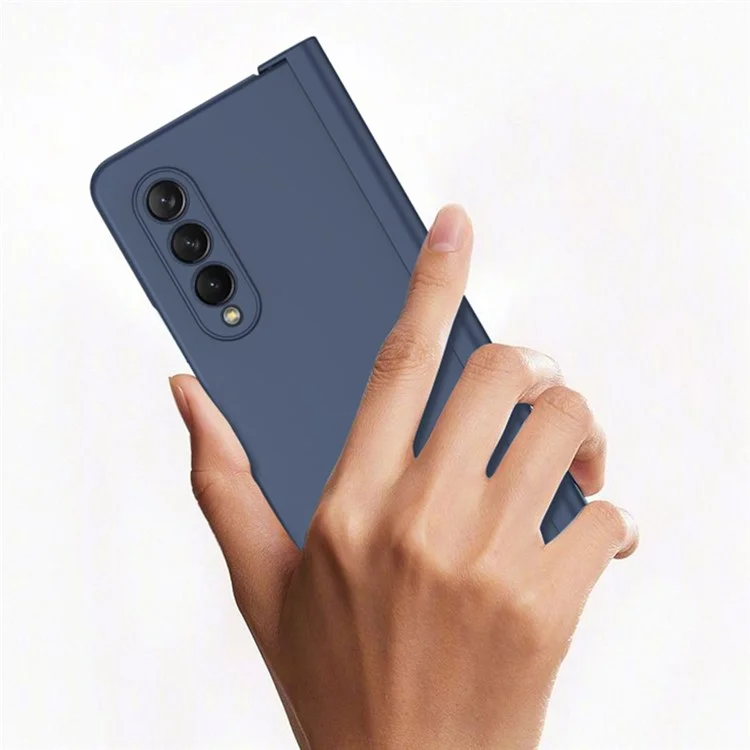 Per Samsung Galaxy Z Fold3 5G Rubberized Surface Pen Slot Design Hard PC Phone Case Cover con vetro per protezione dello schermo - Blu