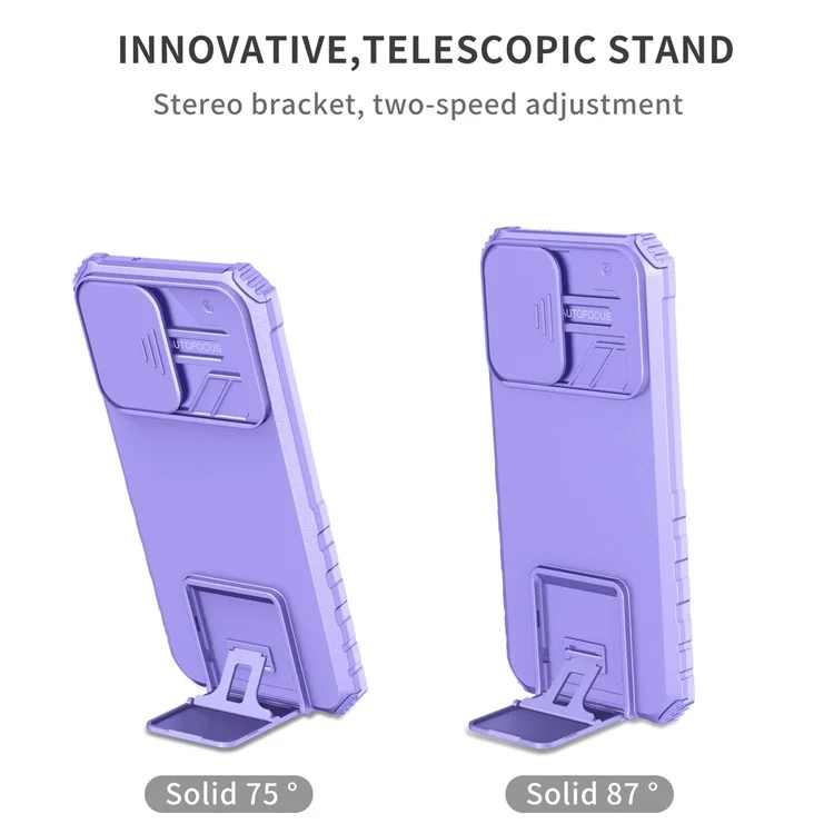 For Samsung Galaxy S22+ 5G Adjustable Vertical Kickstand Phone Case PC + TPU Hybrid Cover with Camera Slide Cover - Purple