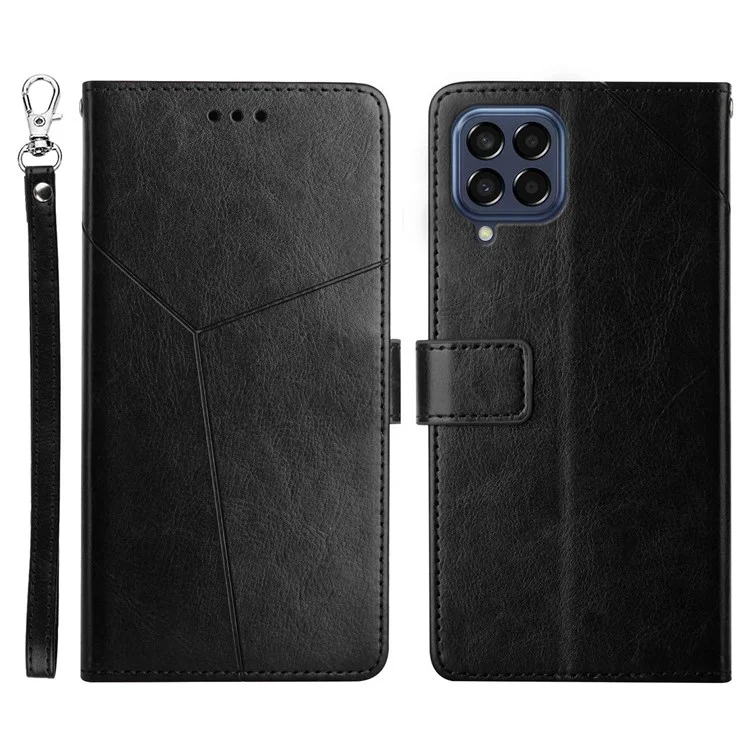 HT01 Für Samsung Galaxy M33 5G (globale Version) Y-förmige Linien Sprudeln Brieftasche Telefon Deckung PU Leder-handy-handy Shell - Schwarz
