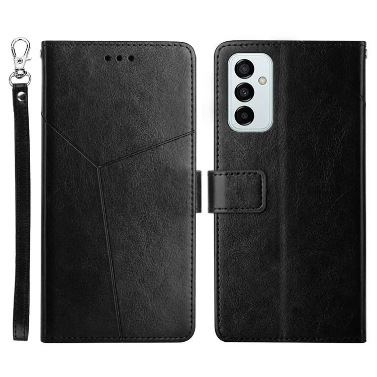 HT01 Für Samsung Galaxy M23 5G/F23 5G Stoßdämpfung PU Leder-telefon Shell Y-förmige Linien Spreng Brieftaschenständer Telefonabdeckung - Schwarz