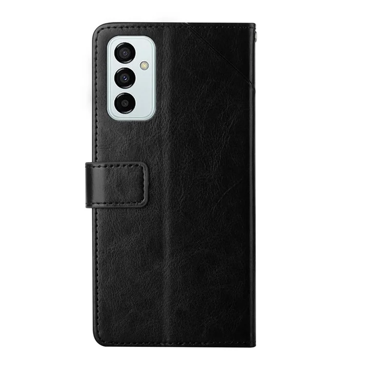 HT01 Für Samsung Galaxy M23 5G/F23 5G Stoßdämpfung PU Leder-telefon Shell Y-förmige Linien Spreng Brieftaschenständer Telefonabdeckung - Schwarz