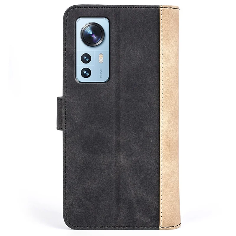 For Xiaomi 12/12X/12S 5G Magnetic Closure Folio Flip Shockproof Phone Cover Splicing Design Stand Function Leather Case with Wallet - Black