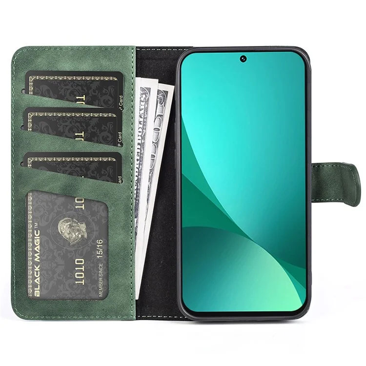 For Xiaomi 12/12X/12S 5G Magnetic Closure Folio Flip Shockproof Phone Cover Splicing Design Stand Function Leather Case with Wallet - Green