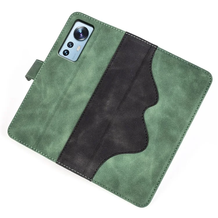 For Xiaomi 12/12X/12S 5G Magnetic Closure Folio Flip Shockproof Phone Cover Splicing Design Stand Function Leather Case with Wallet - Green