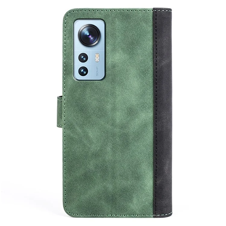 For Xiaomi 12/12X/12S 5G Magnetic Closure Folio Flip Shockproof Phone Cover Splicing Design Stand Function Leather Case with Wallet - Green