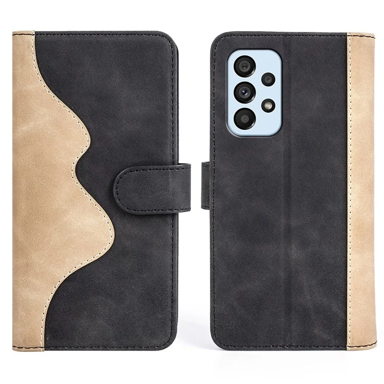 Splicing Design Cell Phone Case for Samsung Galaxy A53 5G Leather Wallet Style Folio Flip Anti-fall Phone Shell with Stand - Black