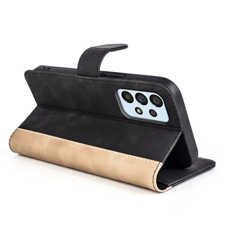 Splicing Design Cell Phone Case for Samsung Galaxy A53 5G Leather Wallet Style Folio Flip Anti-fall Phone Shell with Stand - Black