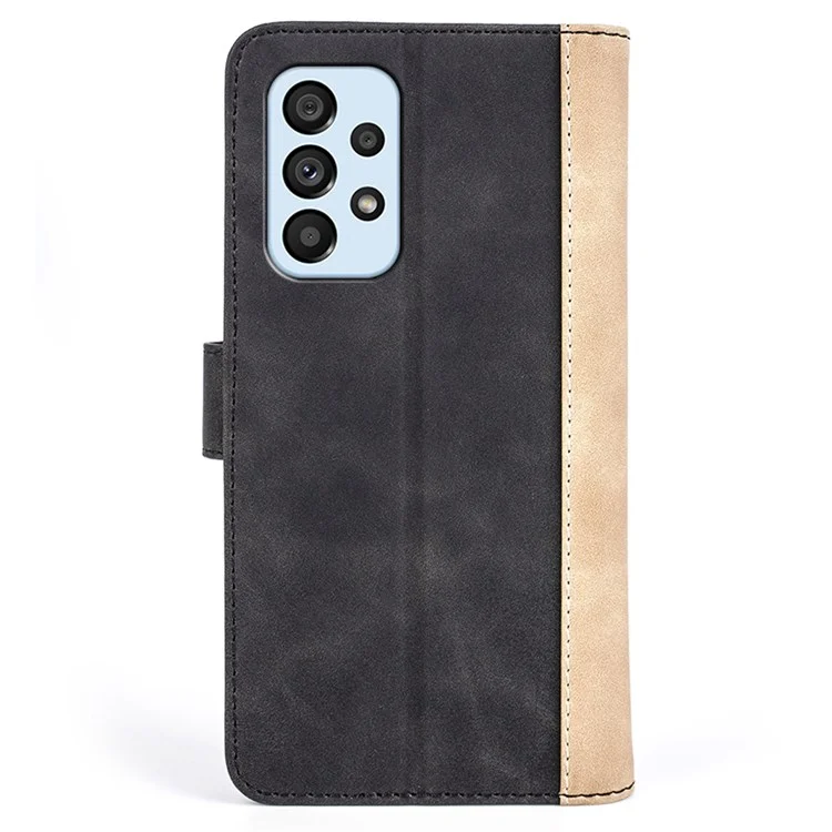 Splicing Design Cell Phone Case for Samsung Galaxy A53 5G Leather Wallet Style Folio Flip Anti-fall Phone Shell with Stand - Black