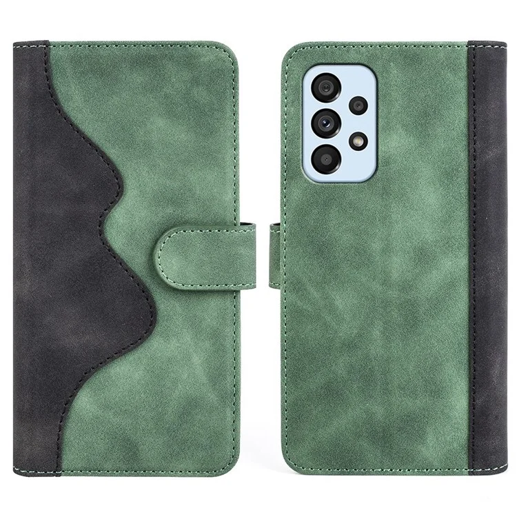 Splicing Design Cell Phone Case for Samsung Galaxy A53 5G Leather Wallet Style Folio Flip Anti-fall Phone Shell with Stand - Green