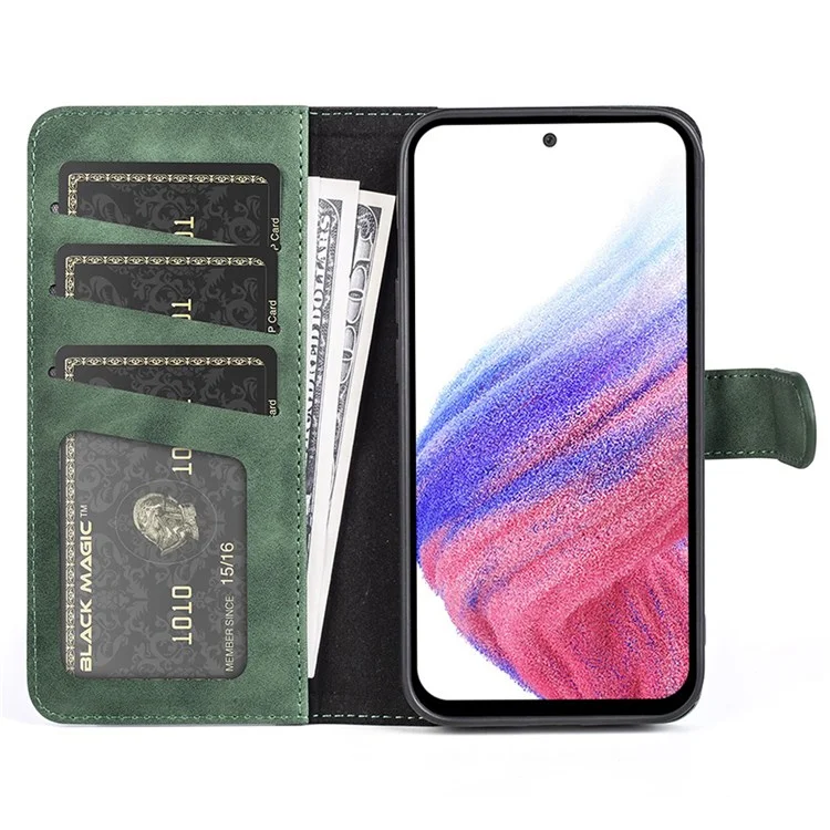 Splicing Design Cell Phone Case for Samsung Galaxy A53 5G Leather Wallet Style Folio Flip Anti-fall Phone Shell with Stand - Green