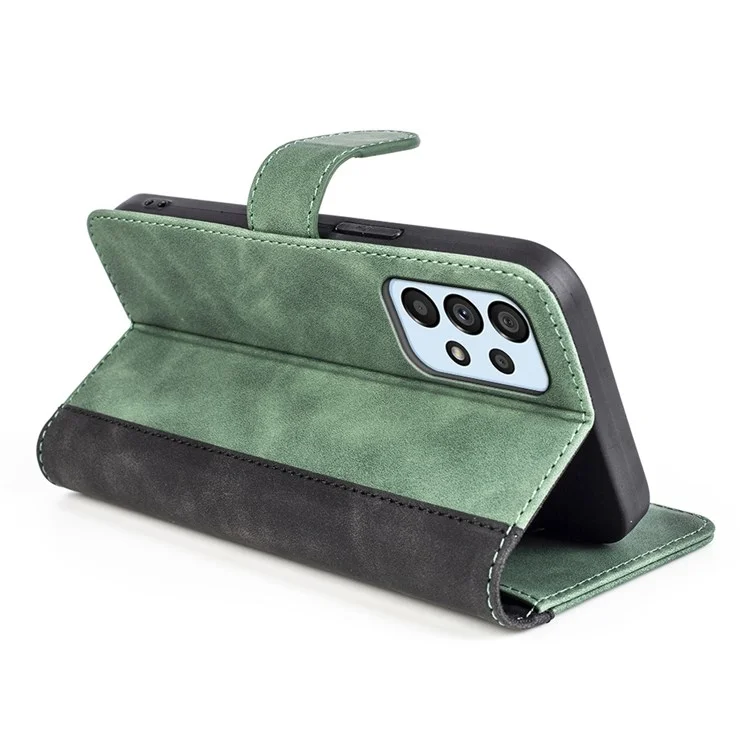 Splicing Design Cell Phone Case for Samsung Galaxy A53 5G Leather Wallet Style Folio Flip Anti-fall Phone Shell with Stand - Green