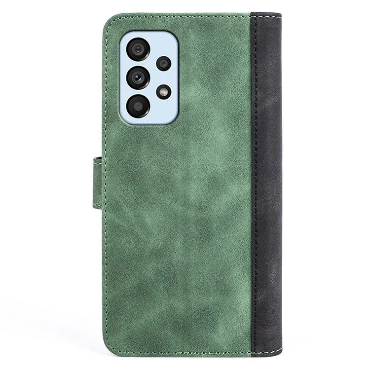 Splicing Design Cell Phone Case for Samsung Galaxy A53 5G Leather Wallet Style Folio Flip Anti-fall Phone Shell with Stand - Green