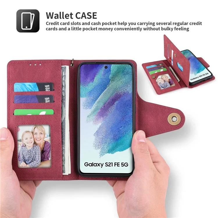 POLA Pour Samsung Galaxy S22 + 5G 010 Tocher Incorie 9 Sostes Carde PU Cuir de Téléphone Avec Support de Portefeuille et Bracelet de Bracelet Couvercle de Fermeture - Rouge