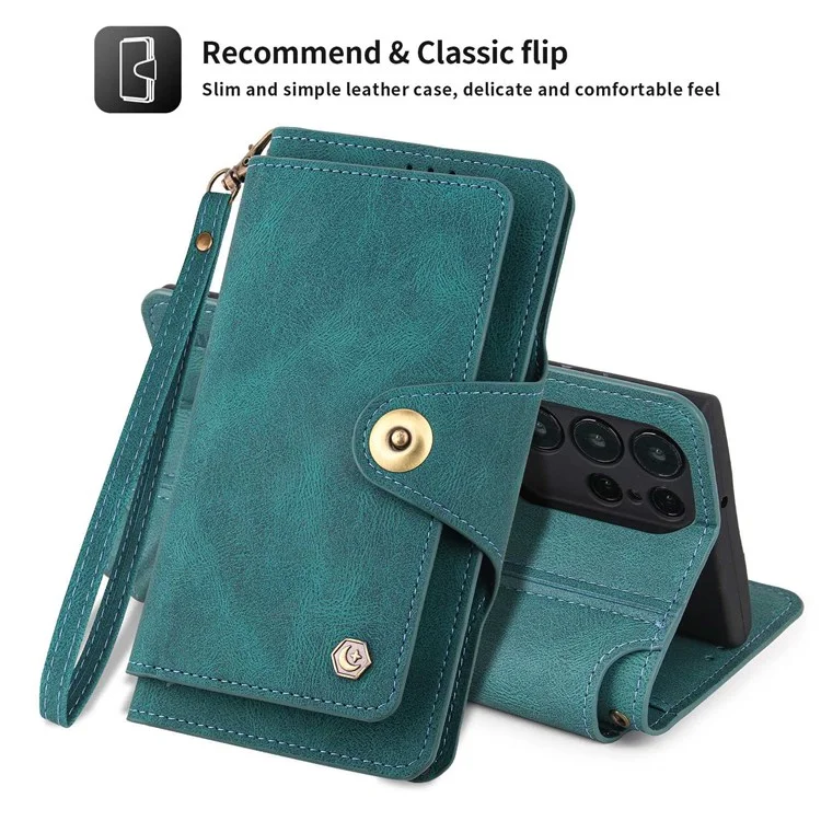 Pola Per Samsung Galaxy S22 Ultra 5G 010 Custodia Per Telefono in Pelle PU Anti-fall a 9 Schede Con Supporto Per il Portafoglio e Copertura Della Fibbia Del Cinturino da Polso - Blu