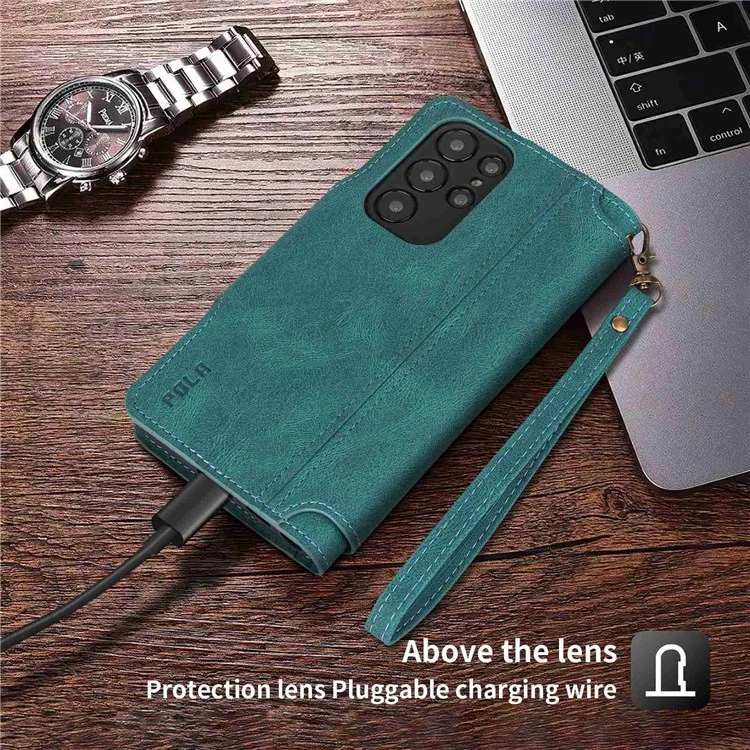 Pola Per Samsung Galaxy S22 Ultra 5G 010 Custodia Per Telefono in Pelle PU Anti-fall a 9 Schede Con Supporto Per il Portafoglio e Copertura Della Fibbia Del Cinturino da Polso - Blu