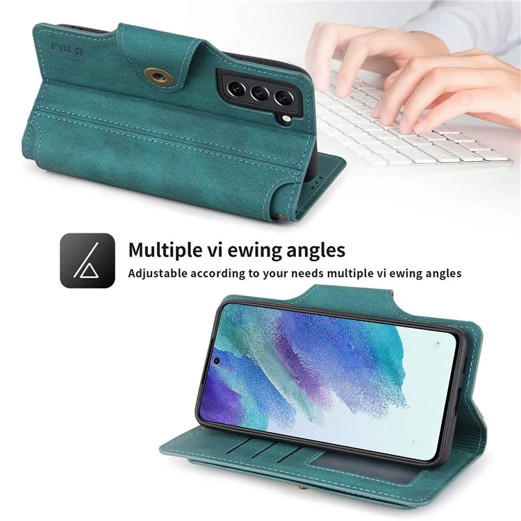 Pola Per Samsung Galaxy S22 5G 010 Resistente Alle Cadute a 9 Schede Custodia in Pelle PU Con Supporto Per il Portafoglio e Copertina di Chiusura Della Fibbia Del Cinturino da Polso - Blu