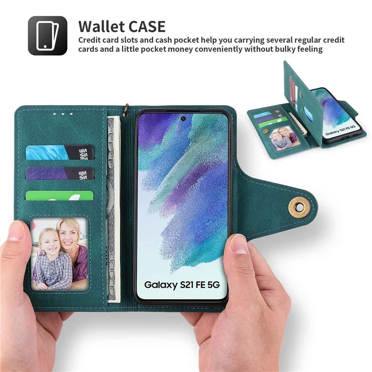 Pola Per Samsung Galaxy S22 5G 010 Resistente Alle Cadute a 9 Schede Custodia in Pelle PU Con Supporto Per il Portafoglio e Copertina di Chiusura Della Fibbia Del Cinturino da Polso - Blu