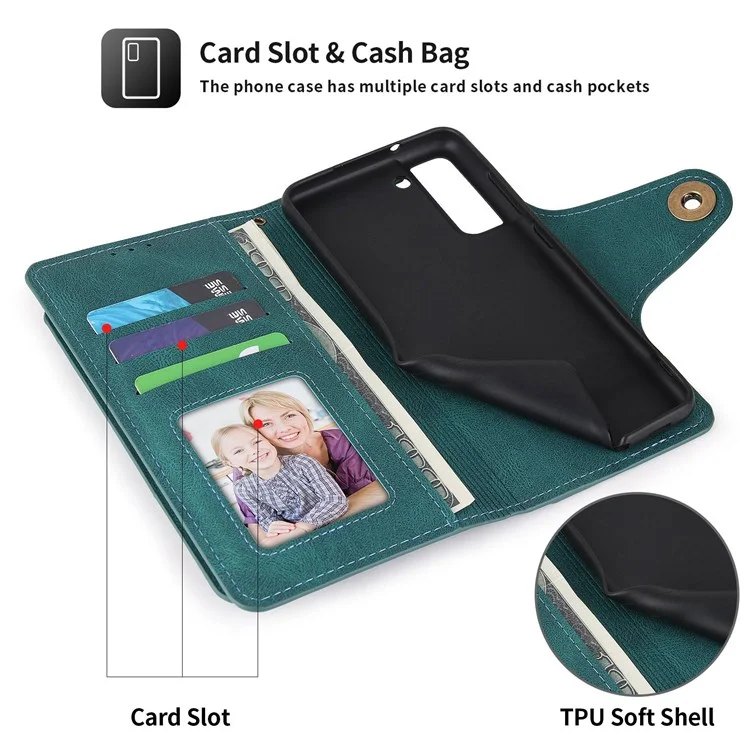 Pola Per Samsung Galaxy S22 5G 010 Resistente Alle Cadute a 9 Schede Custodia in Pelle PU Con Supporto Per il Portafoglio e Copertina di Chiusura Della Fibbia Del Cinturino da Polso - Blu
