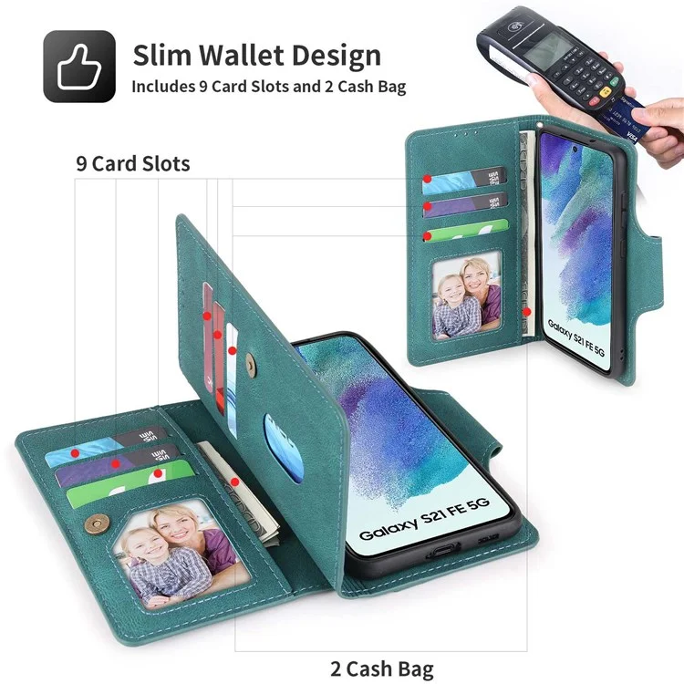 Pola Per Samsung Galaxy S22 5G 010 Resistente Alle Cadute a 9 Schede Custodia in Pelle PU Con Supporto Per il Portafoglio e Copertina di Chiusura Della Fibbia Del Cinturino da Polso - Blu