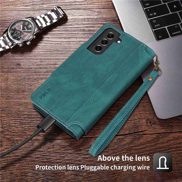 Pola Per Samsung Galaxy S22 5G 010 Resistente Alle Cadute a 9 Schede Custodia in Pelle PU Con Supporto Per il Portafoglio e Copertina di Chiusura Della Fibbia Del Cinturino da Polso - Blu