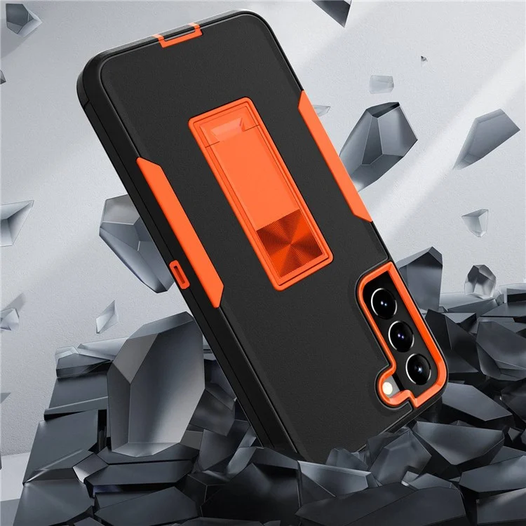 For Samsung Galaxy S22+ 5G Hard PC + Soft TPU Hybrid Phone Cover with Integrated Kickstand Car Mount Metal Sheet Case - Teal/Rose
