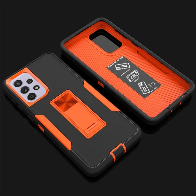 For Samsung Galaxy A33 5G Drop Proof PC + TPU Hybrid Phone Cover with Integrated Kickstand Car Mount Metal Sheet Case - Sapphire/Dark Blue