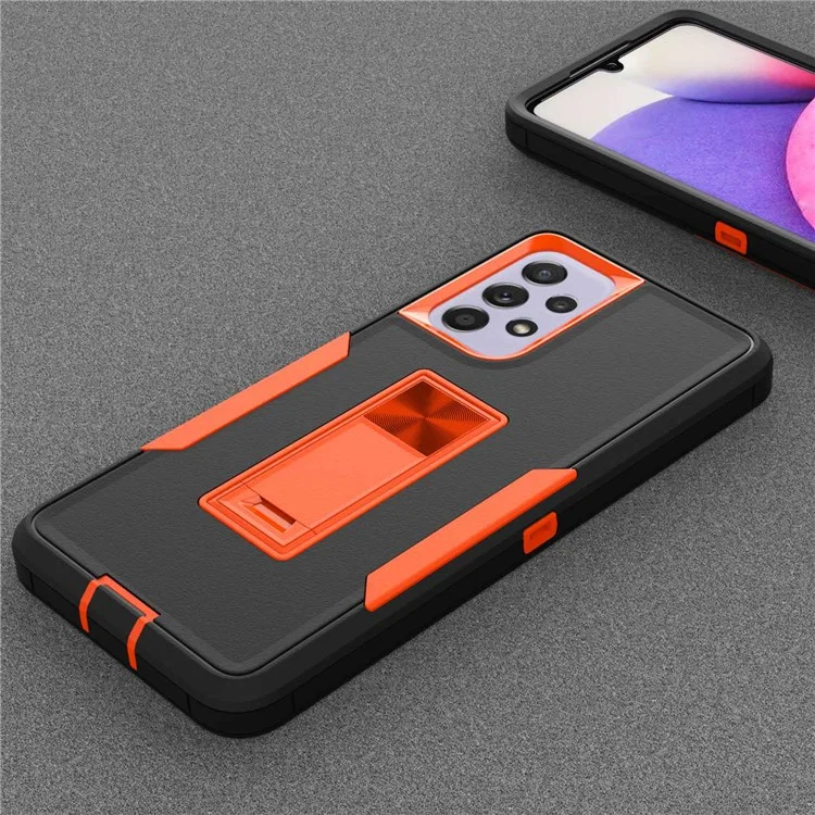 For Samsung Galaxy A33 5G Drop Proof PC + TPU Hybrid Phone Cover with Integrated Kickstand Car Mount Metal Sheet Case - Sapphire/Dark Blue