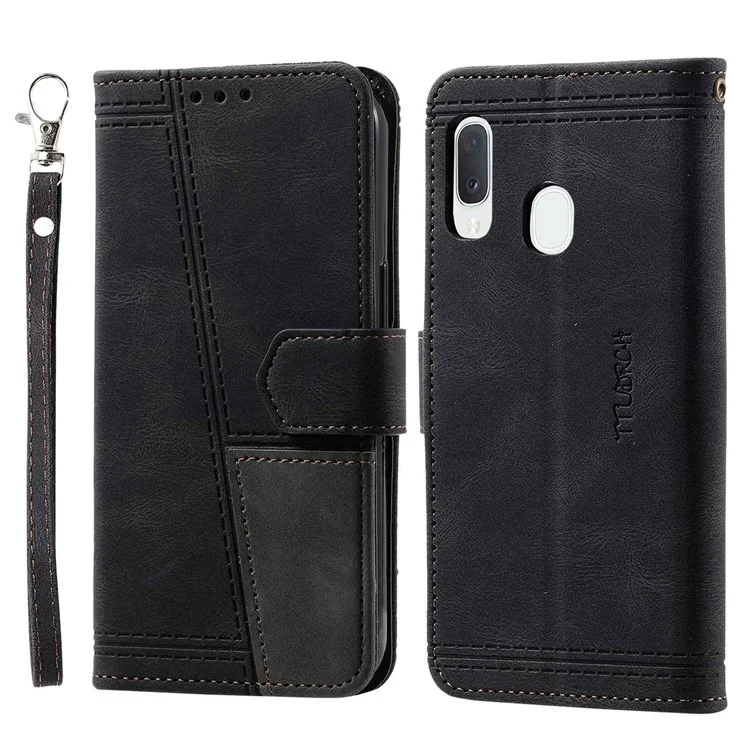 TTUDRCH pour Samsung Galaxy A20e 004 Étui portefeuille à peau tactile en cuir mélangé, protection RFID, support magnétique, protection anti-choc en TPU, étui à rabat avec dragonne - Noir