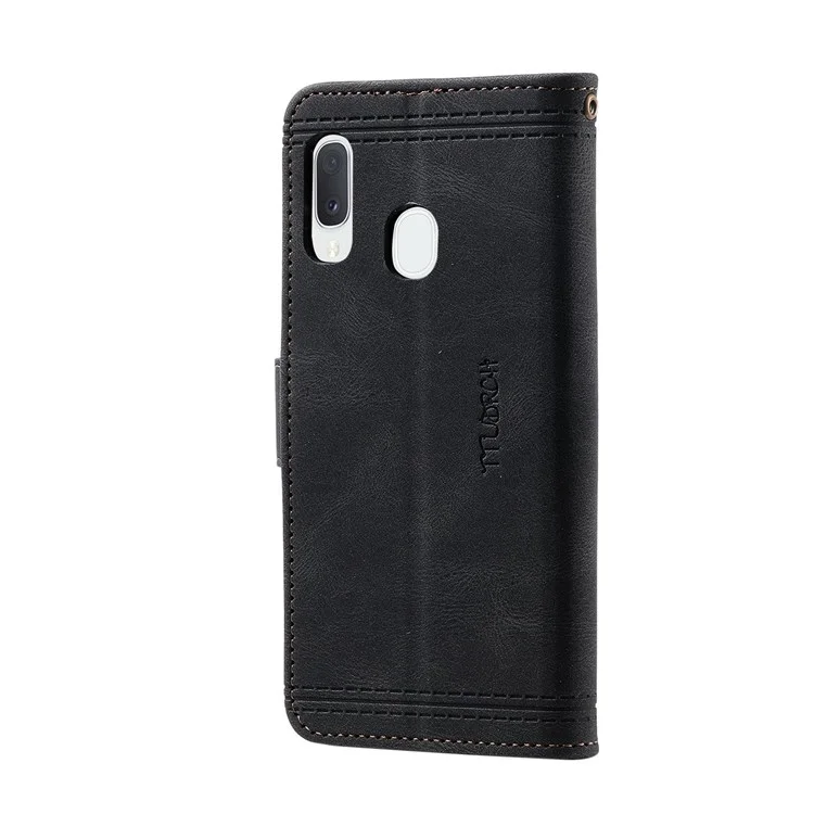TTUDRCH pour Samsung Galaxy A20e 004 Étui portefeuille à peau tactile en cuir mélangé, protection RFID, support magnétique, protection anti-choc en TPU, étui à rabat avec dragonne - Noir