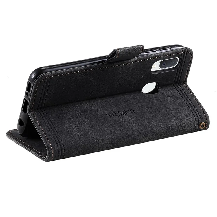 TTUDRCH pour Samsung Galaxy A20e 004 Étui portefeuille à peau tactile en cuir mélangé, protection RFID, support magnétique, protection anti-choc en TPU, étui à rabat avec dragonne - Noir