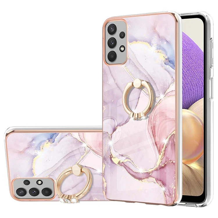 YB IMD Series-10 Für Samsung Galaxy A23 4G (165,4 x 76,9 x 8,4 Mm) Marmormuster IMD Bump Proof TPU Case Rotary Ring Kickstand-rahmen-rahmen-telefonabdeckung - Roségold 005