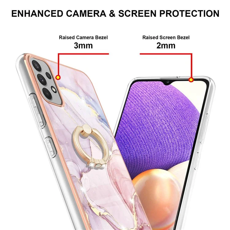 Serie YB IMD-10 para Samsung Galaxy A23 5G (Versión Global) / 4G Funda de TPU con patrón de mármol a prueba de golpes IMD Soporte giratorio Kickstand Electrochapado Marco Funda para teléfono - Rose Gold 005