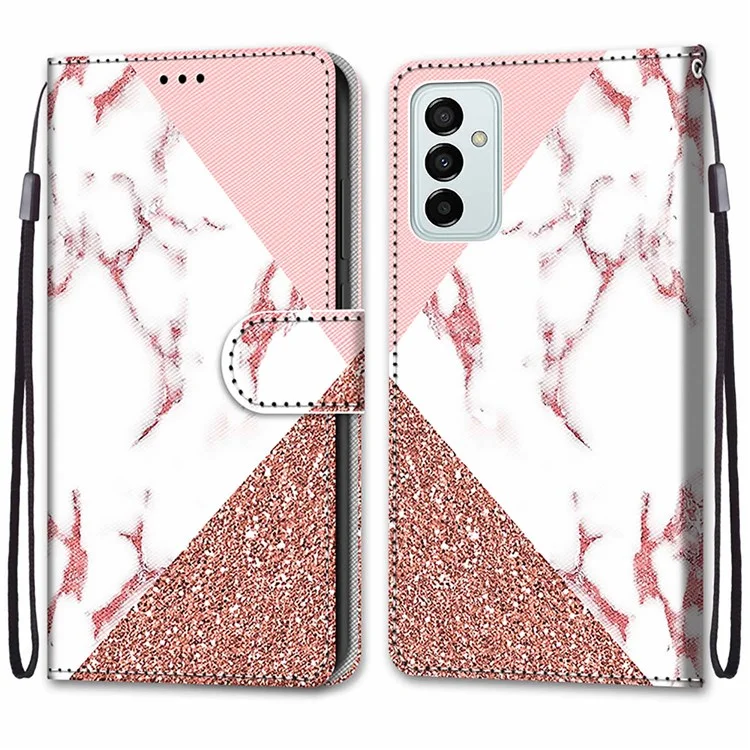 Capa de Couro PU com Impressão de Padrão Diferente para Samsung Galaxy M23 5G/F23 5G, Anti-Colisão e Resistente a Arranhões, Carteira com Suporte Dobrável - B17 Mármore Rosa