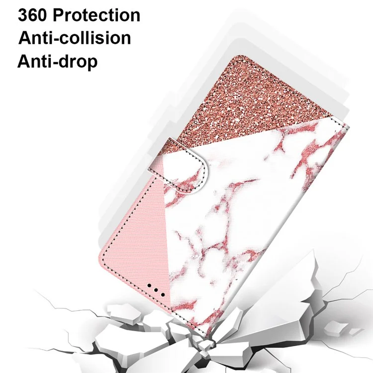Capa de Couro PU com Impressão de Padrão Diferente para Samsung Galaxy M23 5G/F23 5G, Anti-Colisão e Resistente a Arranhões, Carteira com Suporte Dobrável - B17 Mármore Rosa