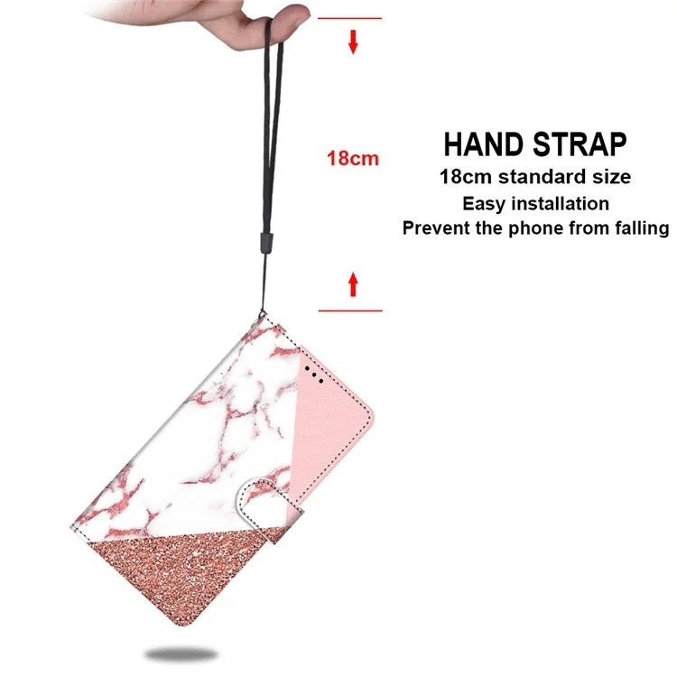 Capa de Couro PU com Impressão de Padrão Diferente para Samsung Galaxy M23 5G/F23 5G, Anti-Colisão e Resistente a Arranhões, Carteira com Suporte Dobrável - B17 Mármore Rosa