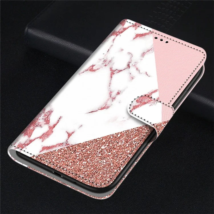 Capa de Couro PU com Impressão de Padrão Diferente para Samsung Galaxy M23 5G/F23 5G, Anti-Colisão e Resistente a Arranhões, Carteira com Suporte Dobrável - B17 Mármore Rosa
