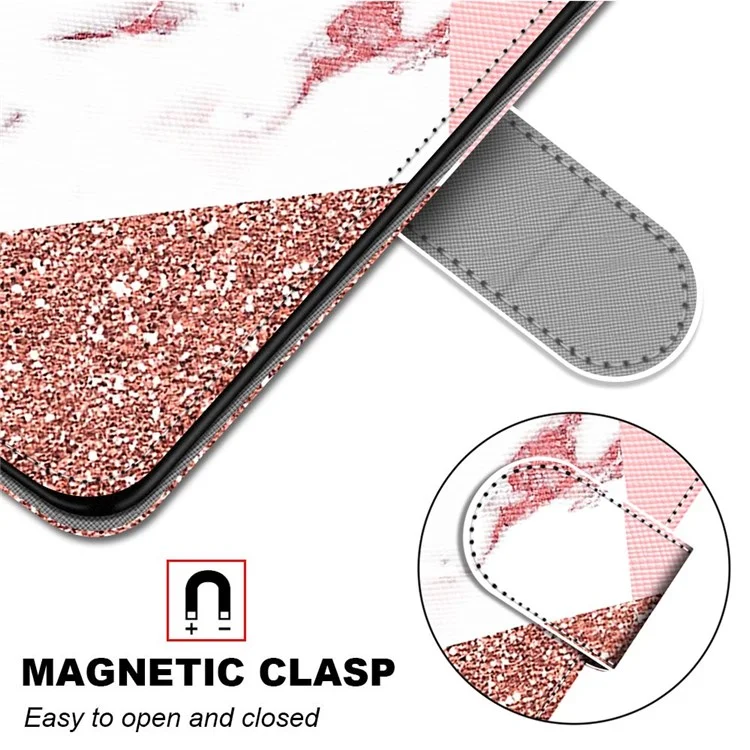 Capa de Couro PU com Impressão de Padrão Diferente para Samsung Galaxy M23 5G/F23 5G, Anti-Colisão e Resistente a Arranhões, Carteira com Suporte Dobrável - B17 Mármore Rosa