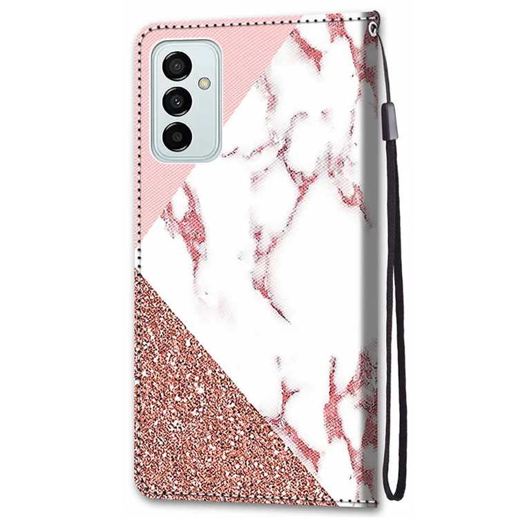 Capa de Couro PU com Impressão de Padrão Diferente para Samsung Galaxy M23 5G/F23 5G, Anti-Colisão e Resistente a Arranhões, Carteira com Suporte Dobrável - B17 Mármore Rosa