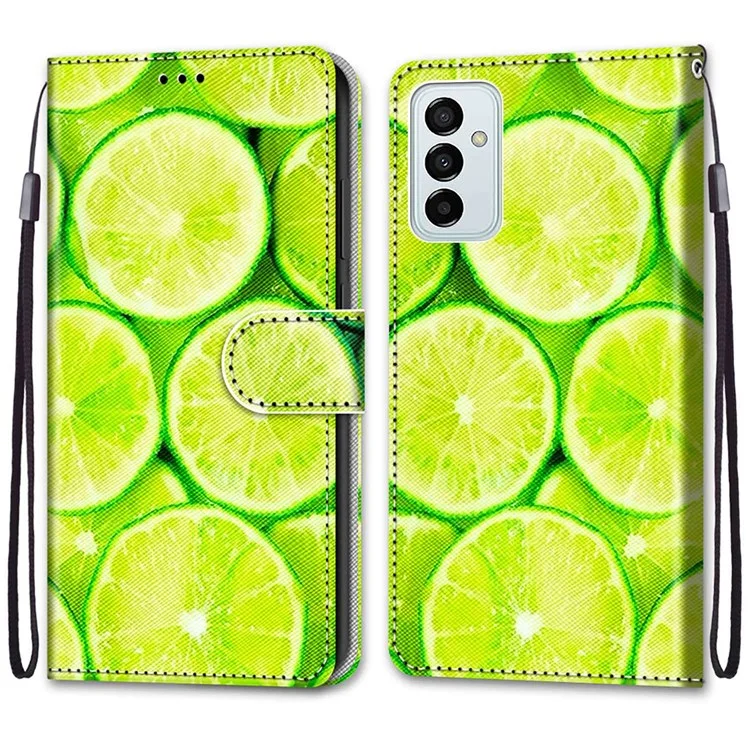 Stampa di Motivi Nuovi PU Shell Per Telefono in Pelle PU Per Samsung Galaxy M23 5G/F23 5G, Custodia in Pelle di Flip di Flip di Folio Anti-collisione Resistente ai Graffi - B02 Green Lemon